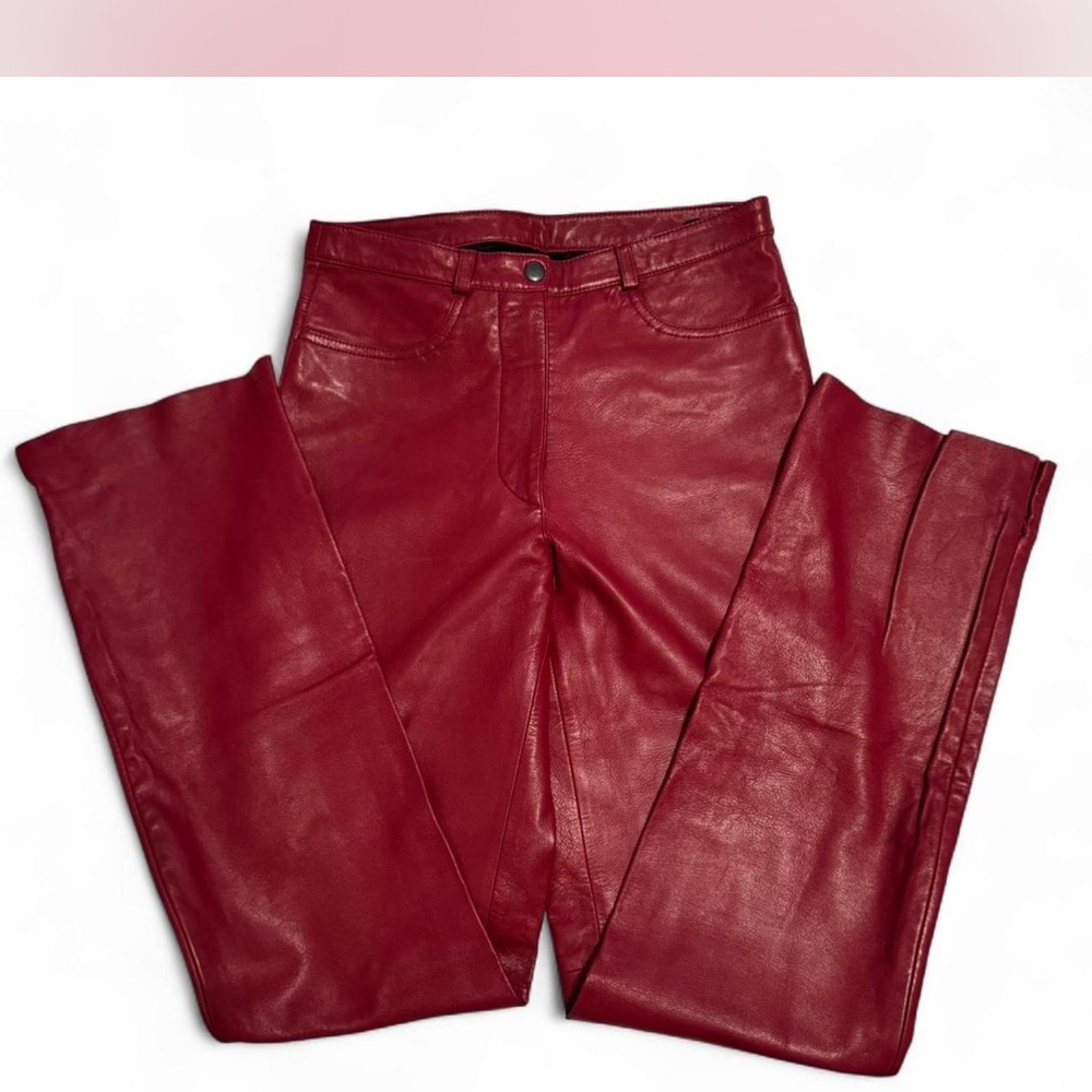 bebe Red Leather Straight Leg Pants
